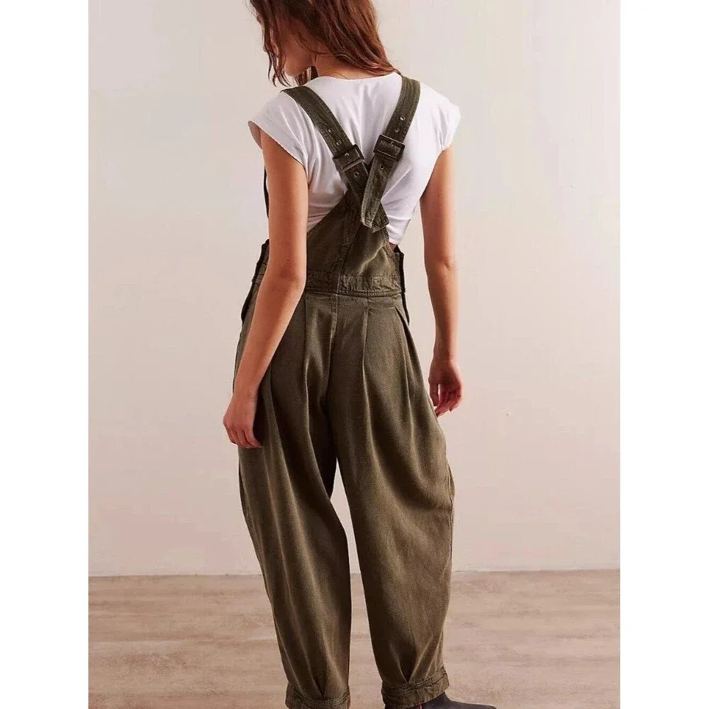 Free People We The Free Felix Tapered Overalls Jumpsuit Pinafore Olive XL 288353